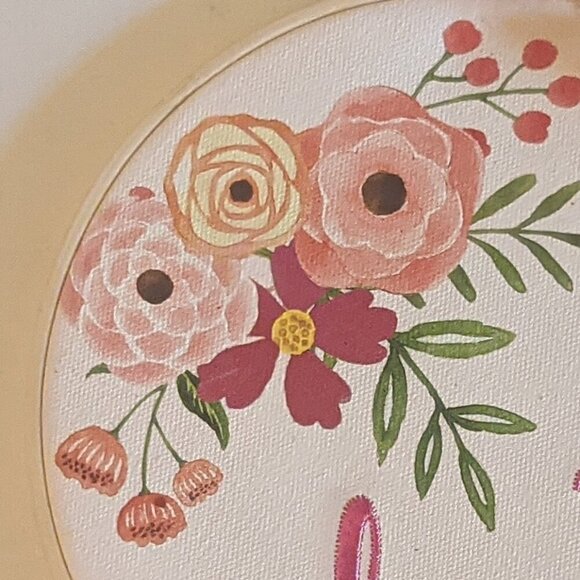 NWT Embroidery Hoop Let's Stay Home Sign Farmhouse Home Decor Pink Floral Gift - Picture 3 of 8